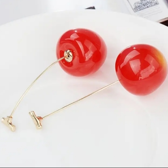 Cherry Baby Gold Tone Dangling Earrings - Picture 2 of 7